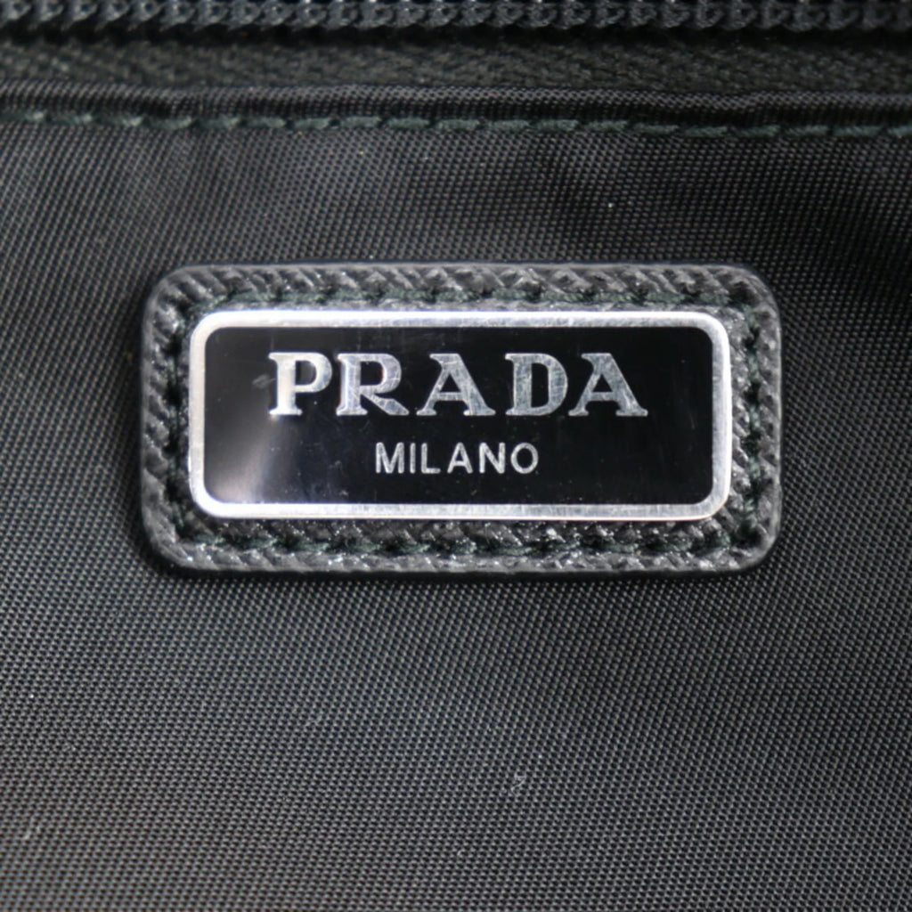 bag black leather 2NA819 (Good) clutch Pre-Owned nylon handbag silver hardware Prada logo second PRADA triangle