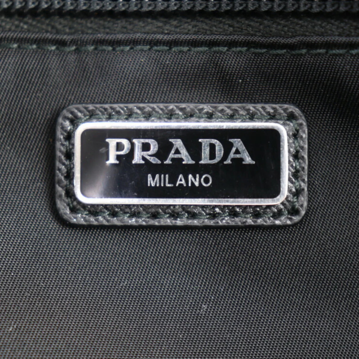 bag black leather 2NA819 (Good) clutch Pre-Owned nylon handbag silver hardware Prada logo second PRADA triangle