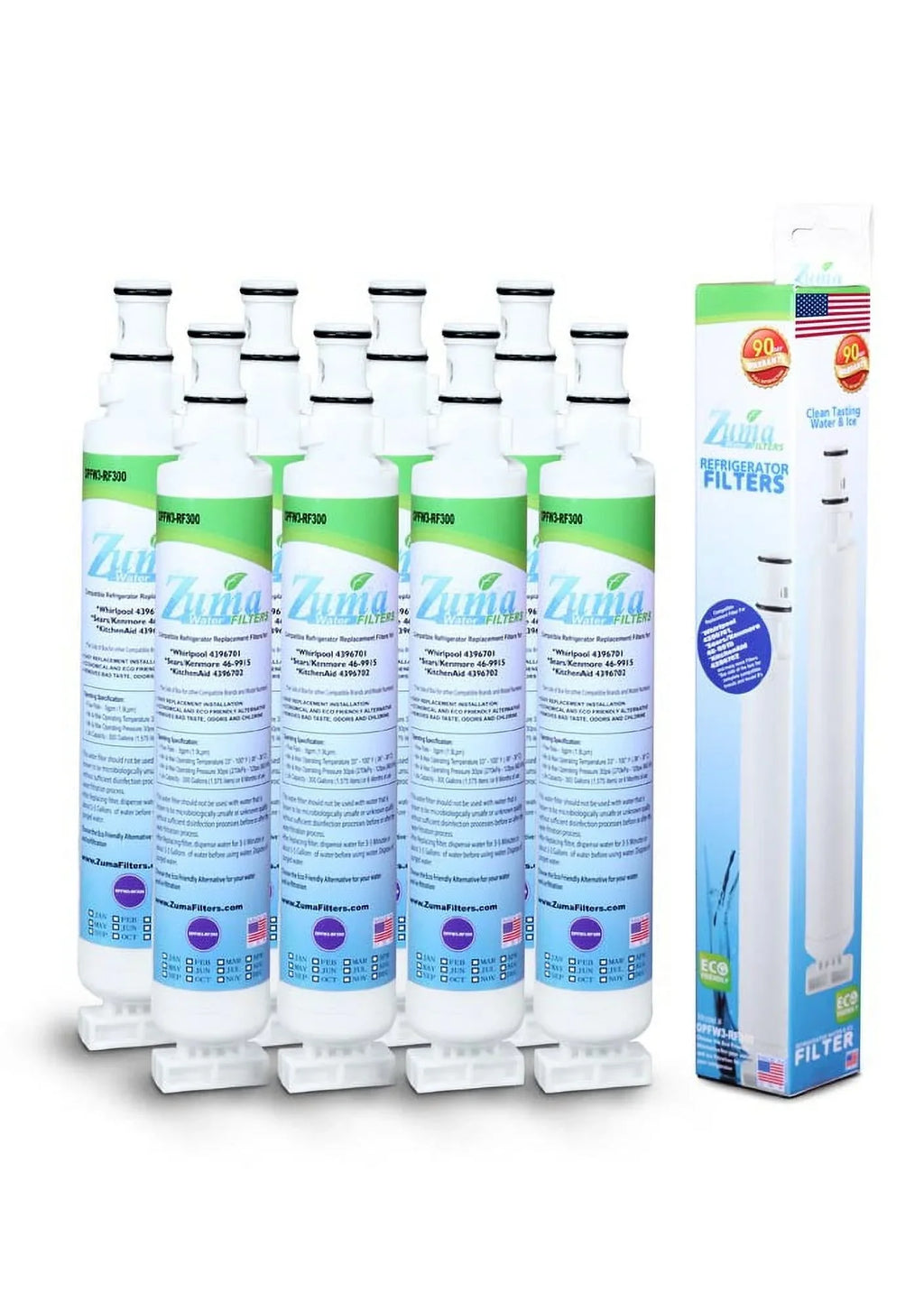 , U.S.A. WF-L200 Compatible with Whirlpool® , Filter Model Made , - and - # 8 OPFW3-RF300 Brand ZUMA Pack in Ice Water
