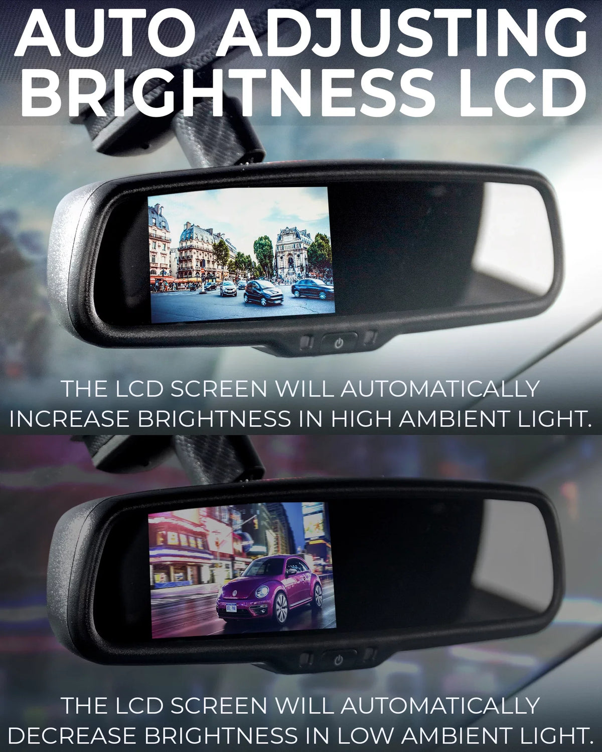 Rear 4.3" with OnStar Tailgaters Compatibility Bright for Auto-Adjusting Ultra Mirror Buttons, OEM View LCD, and Universal Master Cars All