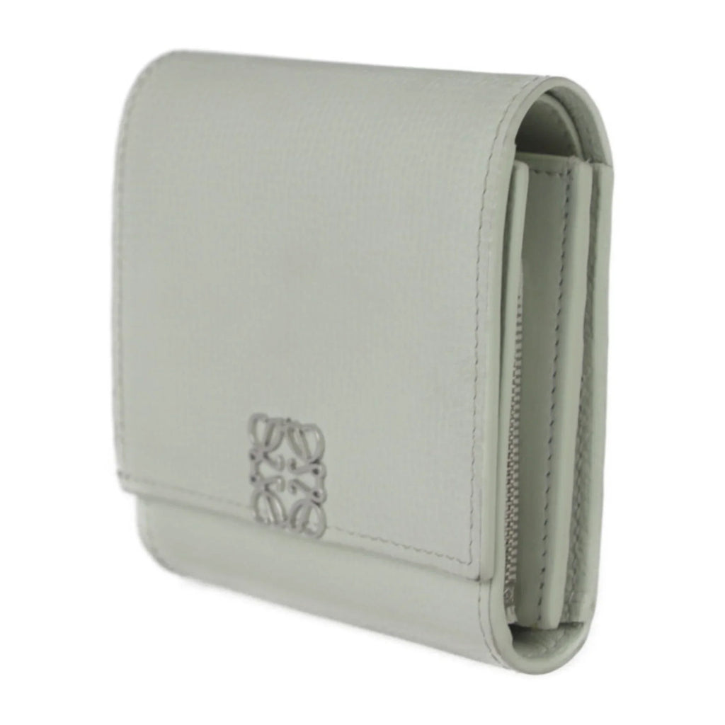 FLAP (Good) Loewe metal Anagram LOEWE L-shaped compact series fittings flap ANAGRAM light silver COMPACT C821L57X01 green Pre-Owned folio WALLET leather wallet fastener