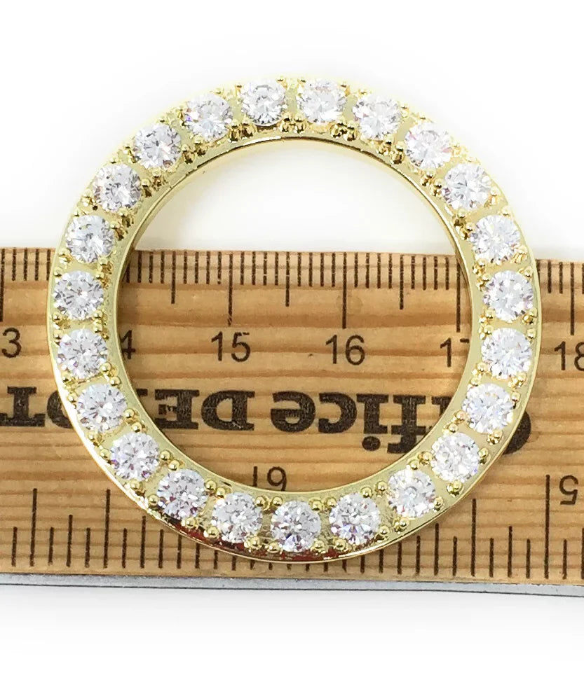 Insert Watch 14K Gold Custom Case Stainless Rolex Bezel Yellow Diamonds Steel Solid 32mm Simulated Finish Cover