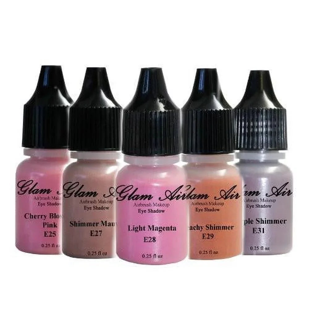 Day E28 Shimmer Airbrush Glam Water-based All of Light Set Shades Mauve, Peachy of Shimmer, Last Makeup Shadow Air Five E25 (5) Cherry E27 Magenta, Pink, E29 Formula Blossom Eye Purple and Shimmer E31