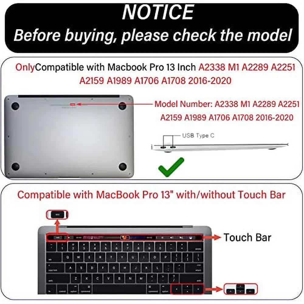 MacBook /A2159/A2251/A2289/A1989/A1706)with Compatible ID Hard Protectors,Laptop 13 pro and 2 inch Case,2020 (A2338 M1 2016 Leopard 2019 Pack Keyboard GABraden Print） Touch with 2018 2017 Shell（Black