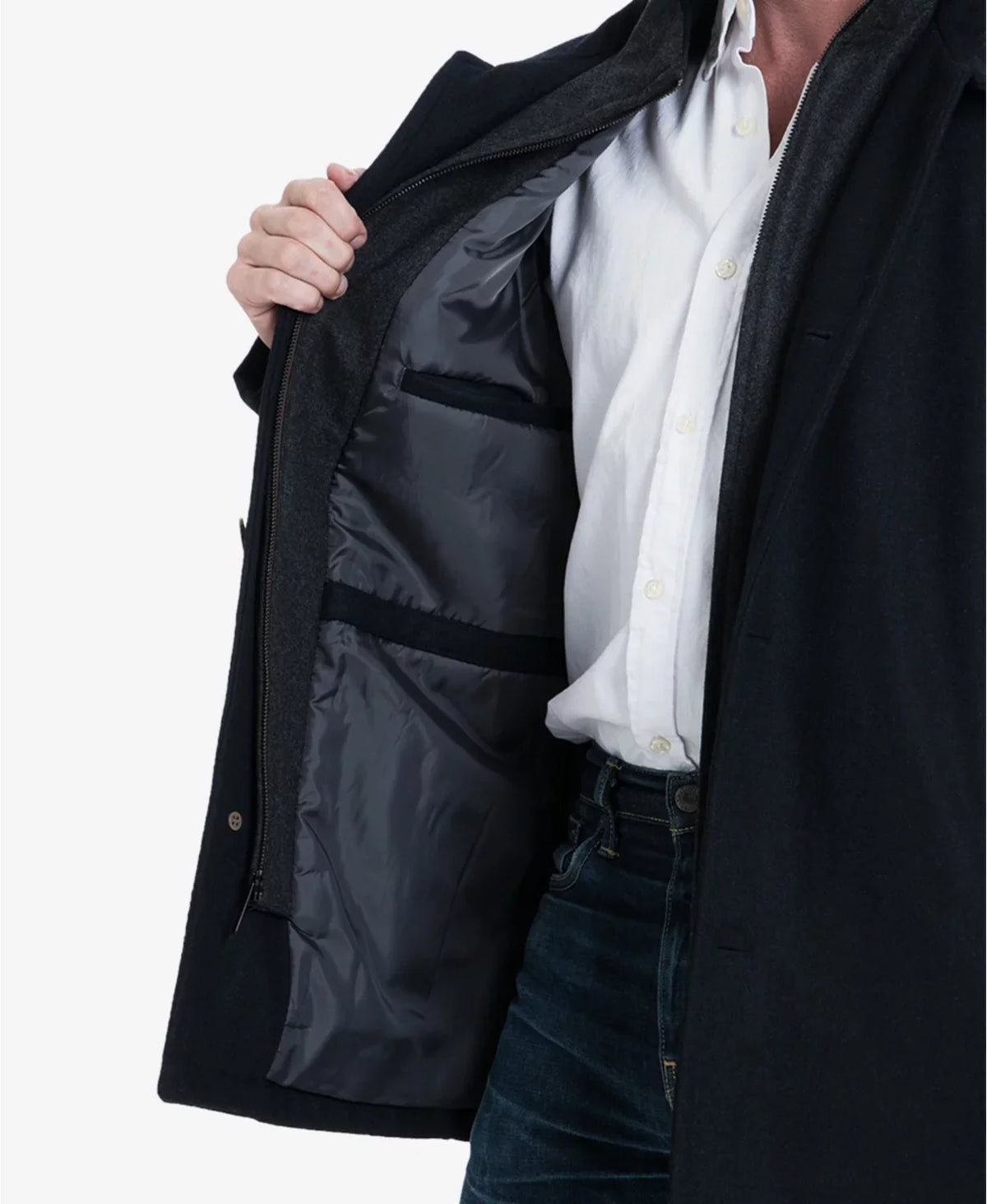 Charcoal, Men's Button Wool Front Coat, London Blend Medium Fog Car