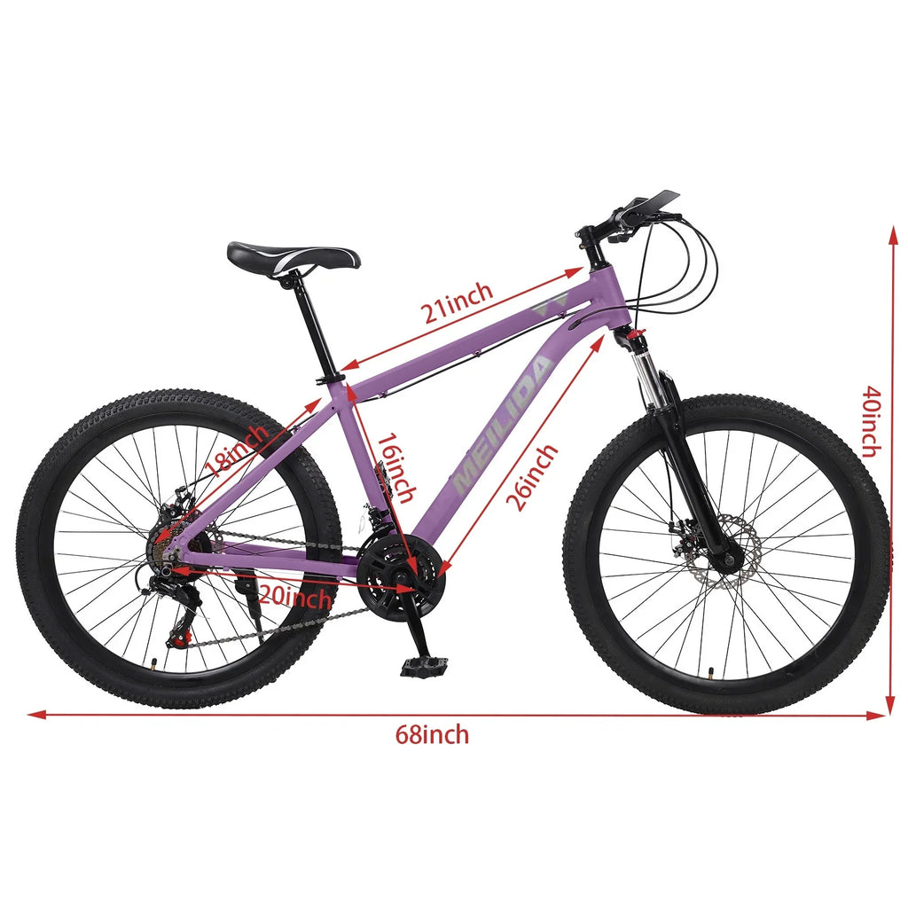 Disc Dual Mountain, Mountain Men's 26-inch Women's Bike, Frame，Purple Bike, City and Brakes, Alloy Magnesium 21-speed HALJEN