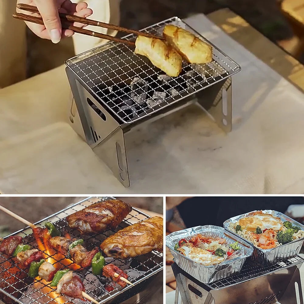 Steel Portable Cooking Burning Stove Stainless Grill Outdoor Plate Stove Wood Camping with Folding Backpacking