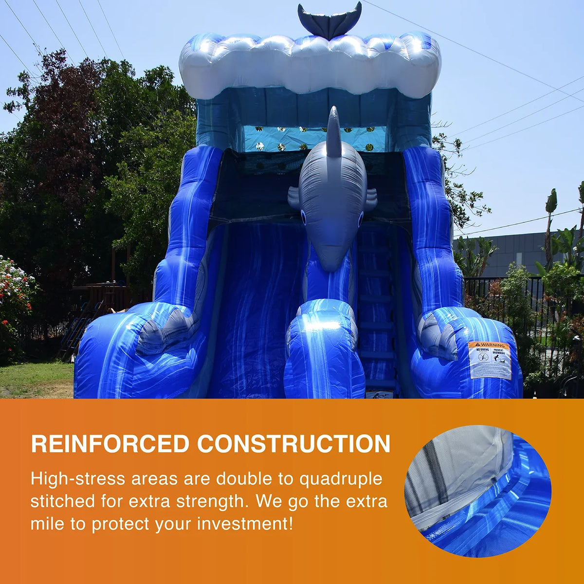 and Slide Grade Kids Adults Commercial Slide Water Dolphins Blower JumpOrange with Inflatable with Outdoor for Pool