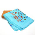 New) silk 40% Louis stole wool monogram Pre-Owned shawl 60% JONAS Jonas WOOD M76053 Wood Vuitton blue (Like basketball/flower/pot