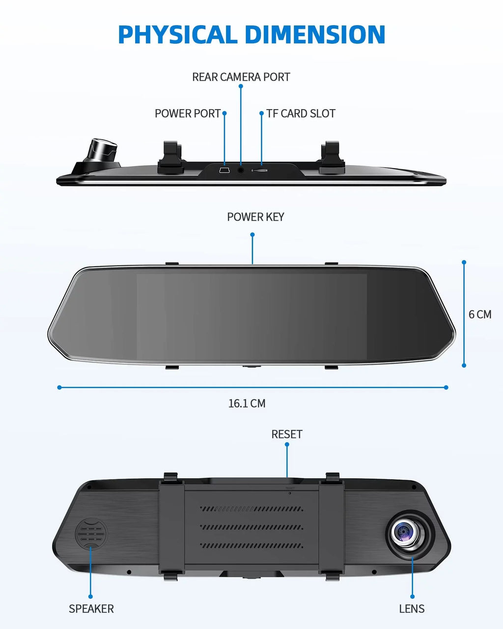 Dash Mirror Motion Camera G-Sensor Infrared Dual Touch Cam TOGUARD 7" and Dash 1080P Detection, Front Night Rear, Screen, IPS Vision,
