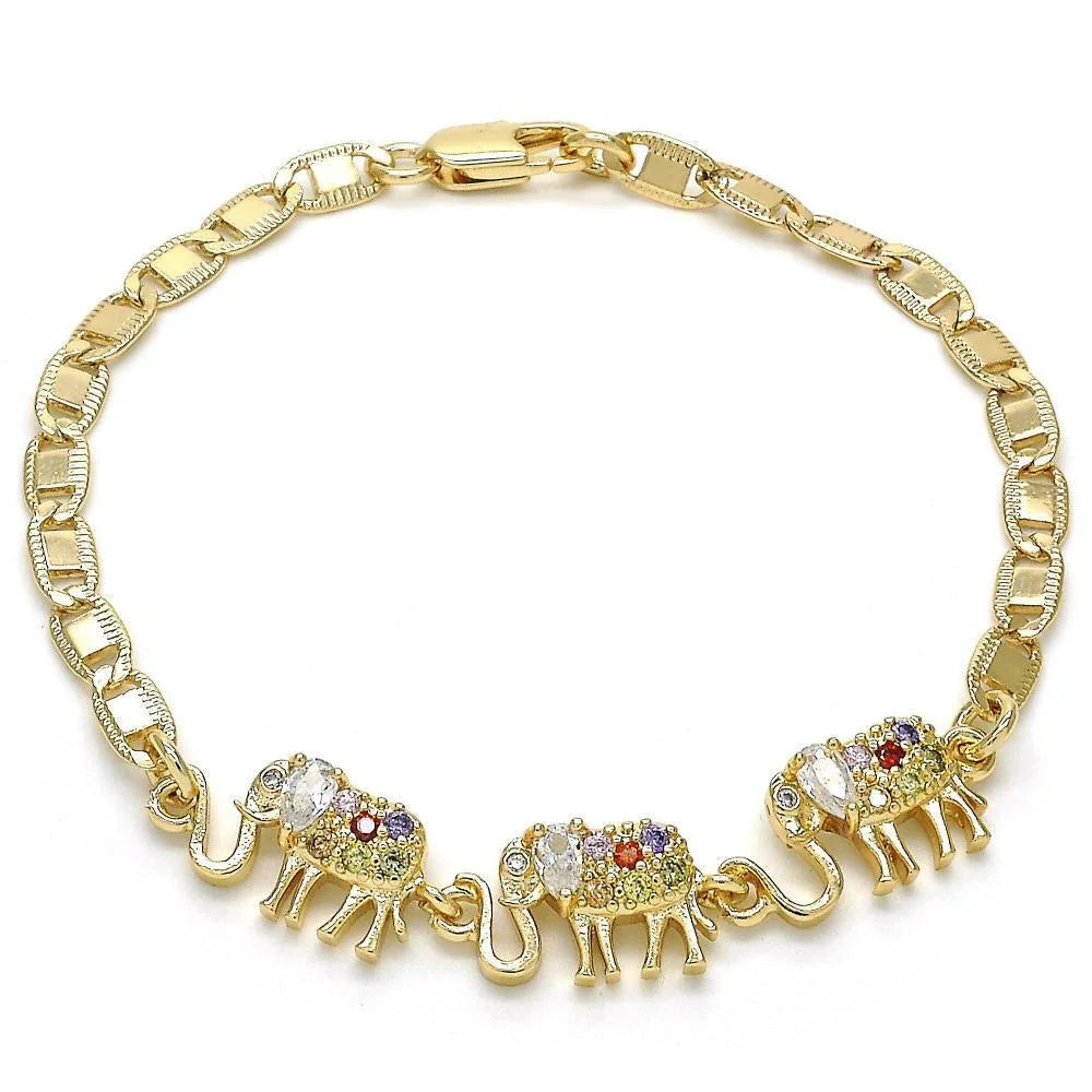 W/ CZ 3 7" PLATED MARINER & ELEPHANTS GOLD M213 BRACELET W/ FLAT 14K RED WHITE