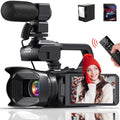 4.0" Camera with Digital Remote 4K Screen Card, Vlogging 60FPS,HD Handhold Camcorder SD Stabilizer, Camera Video 64MP 64G Control Touch Zoom Charger, 18X MARVUE Auto Microphone, Focus
