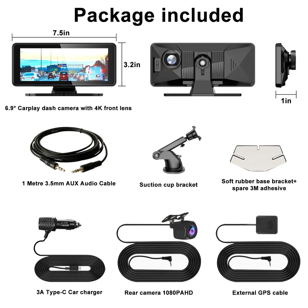 & Backup Car Android 1080p with (6.9inches) Apple 4K Carplay Navigation, Auto Touchscreen NEXPOW Audio Stereo, with Car Carplay Camera, Dash GPS Bluetooth Receivers Portable Cam,
