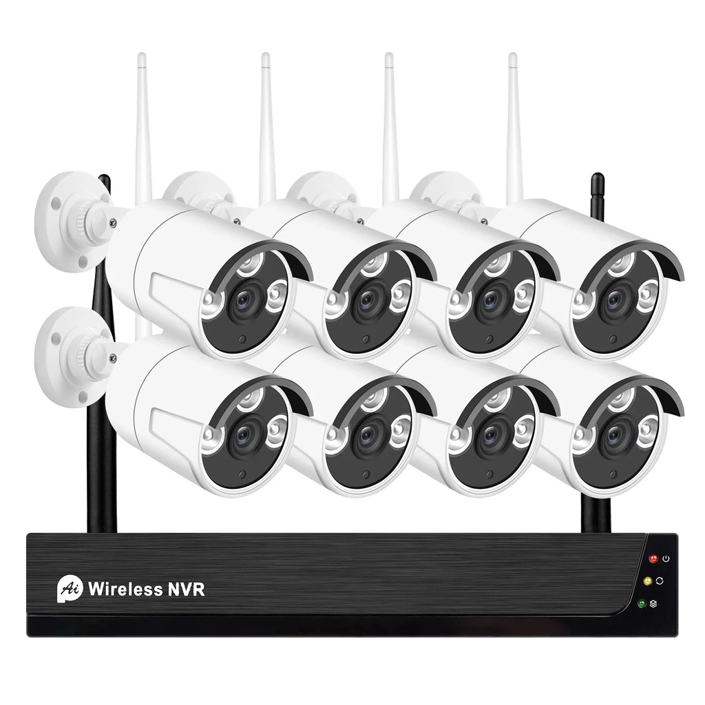 8CH NVR with Remote 1080P Outdoor Motion Hard Night IP Alert, Drive 1080P No Vision, Indoor App Smart 8PCS Access, 1080P 8Channel Cameras System, Wireless Camera CCTV + Tuya 2.0MP