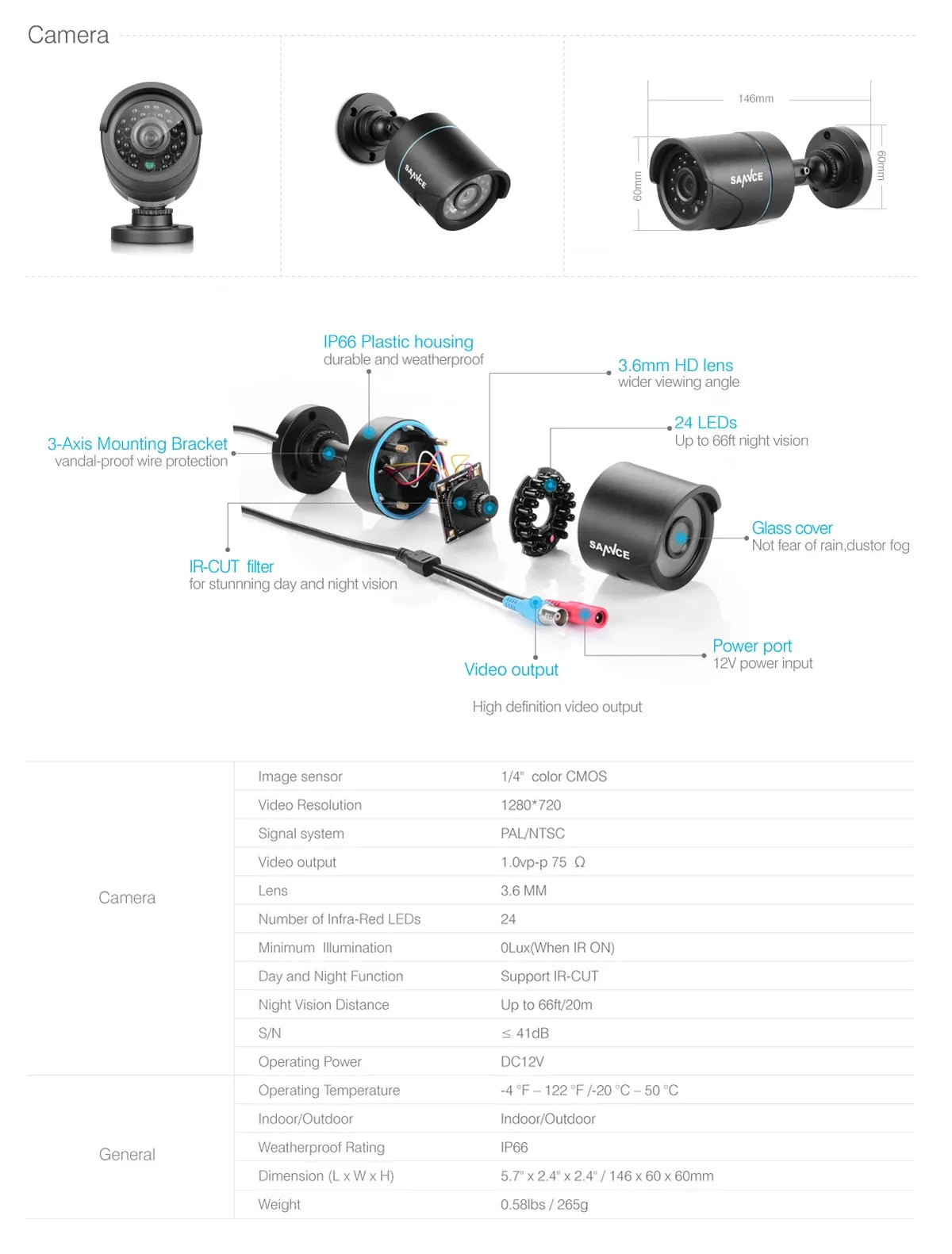 Kits SANNCE HDD CCTV Security 960H DVR Motion IR Detection, Video with System HD Outdoor 8CH Cameras Included 6Pcs 720P No Home Surveillance