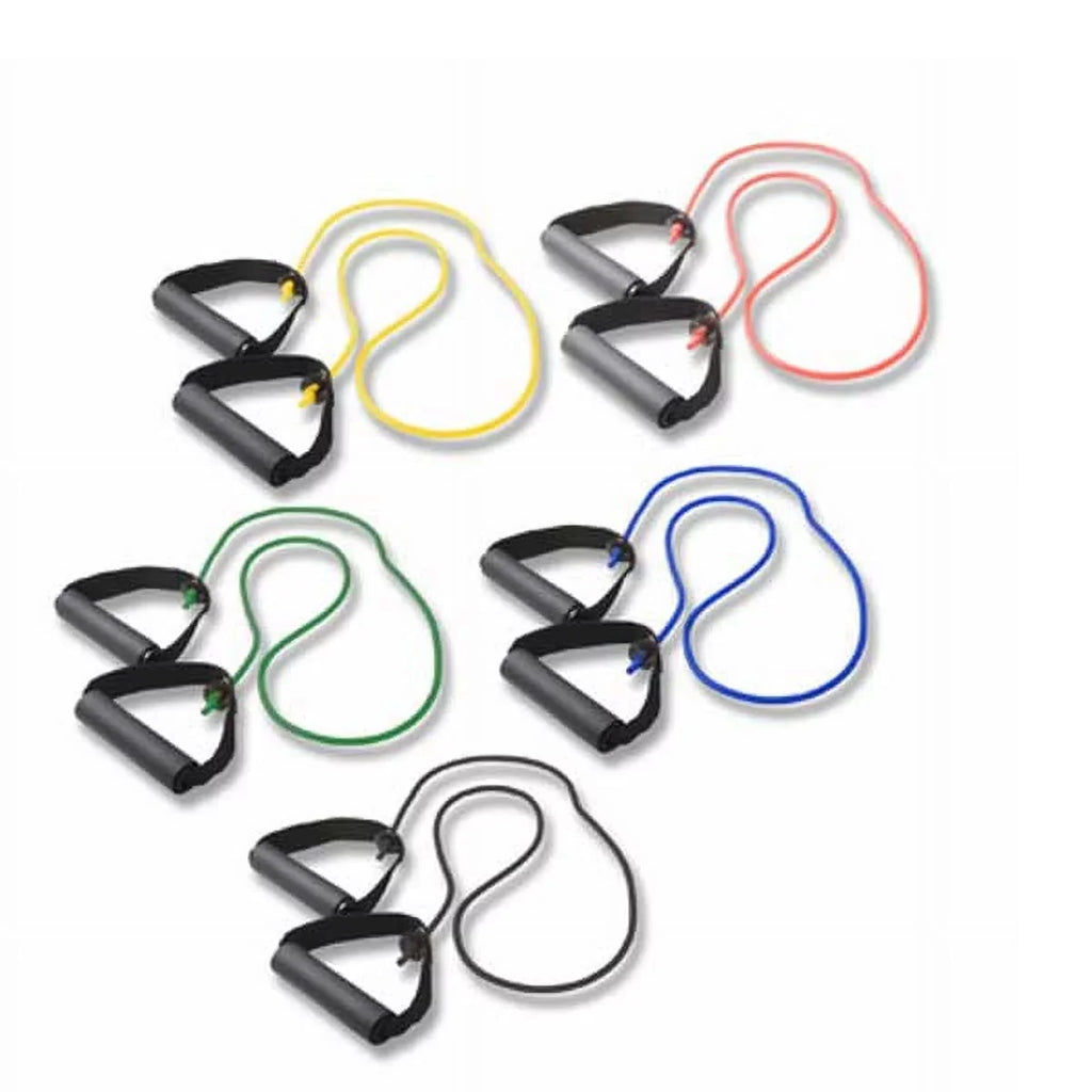 (Set) Yellow, w/ Black - Cando Exercise 48in. Resistance Fitness Handles - 5 Band Tubing Included Cords