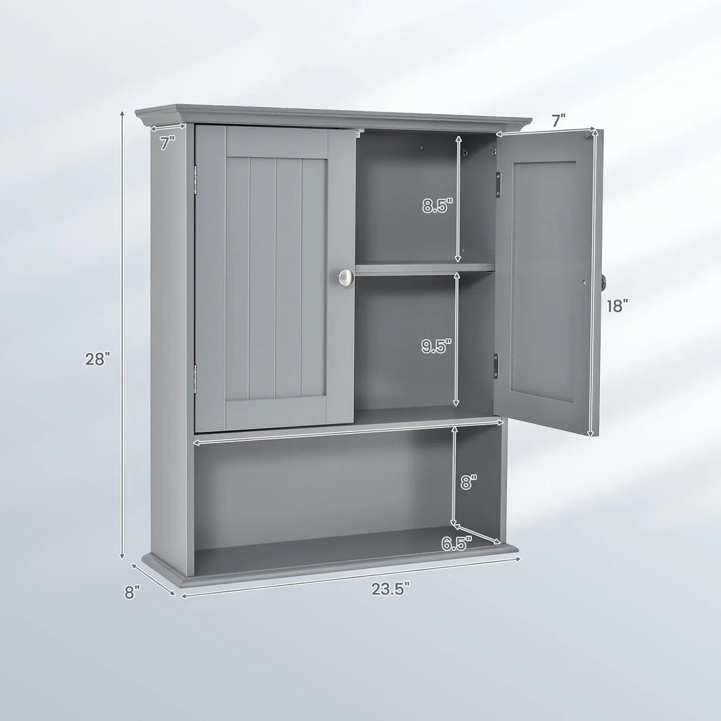 Storage Wall Cabinet, Kitchen Wooden Hanging Doors Storage Wall Medicine Mounted Cabinet for Grey Shelves, Cabinet, Multipurpose Bathroom Cabinet Living with Room, Bathroom Bathroom &