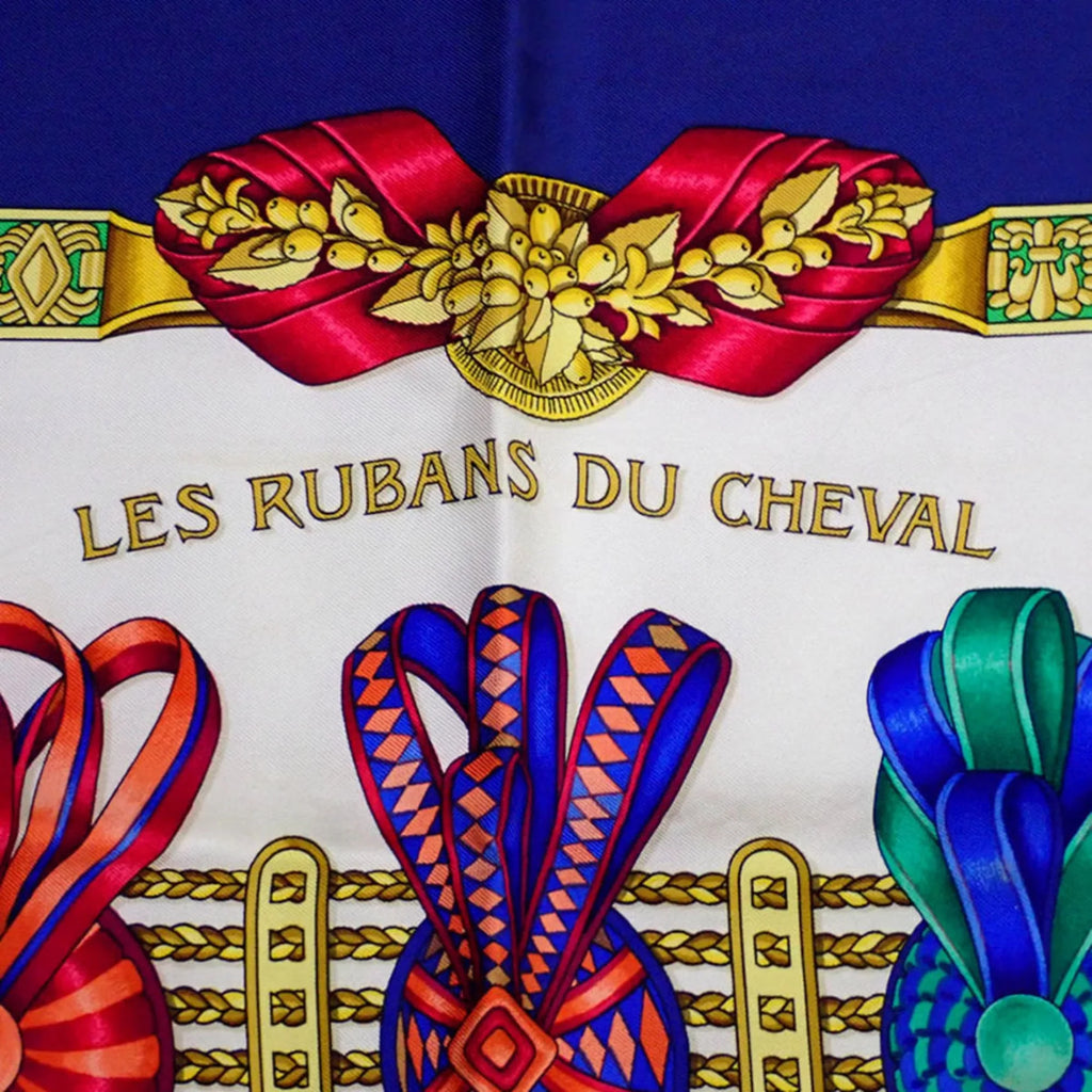 Ribbon Scarf HERMES Pre-Owned (Good) Silk LESRUBANSDUCHEVAL Horse Muffler
