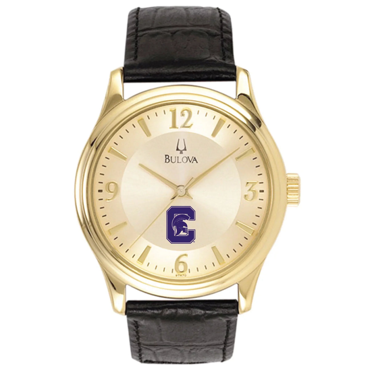 with Stainless Gold/Black Leather Men's Comets Capital University Bulova Band Steel Watch