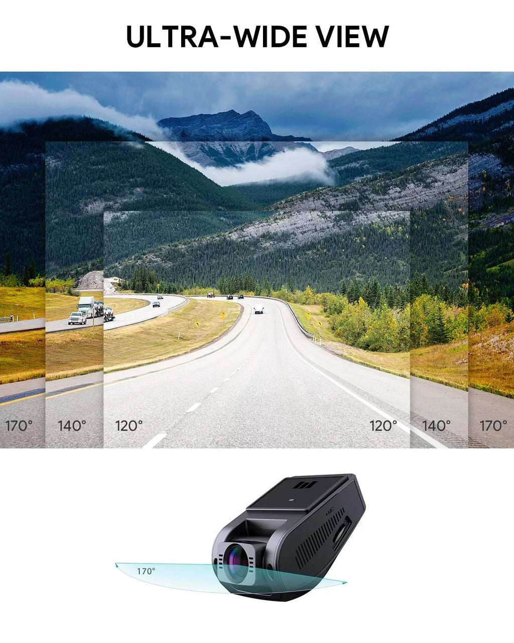 Black-DR02 Wide Dash P Camera, 1080P for Dash Camera 6-Lane Lens 170-Degree AUKEY Cars, Angle Cam, FHD Wifi Car