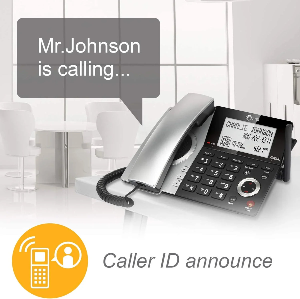 Call 1 with Black/Silver 6.0 DECT Blocker, Expandable Handset with CL84107 Phone AT&T Smart Corded/Cordless