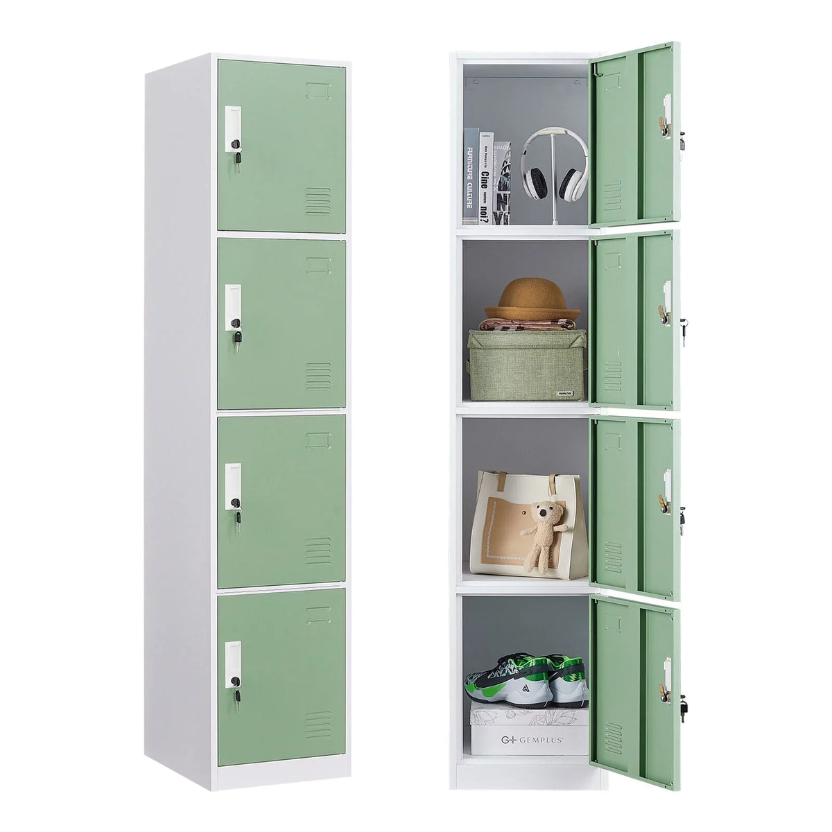 Box, Storage Ouyessir Office School, Lock 71 Lockers Green Locker Cabinet Gym, Metal 4-tier Employee High inches for Home, -