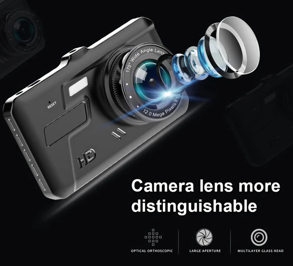 Dash Cam Car 4 Driving DVR Video Recorder LCD Dual Vehicle Lens 1080P Camera