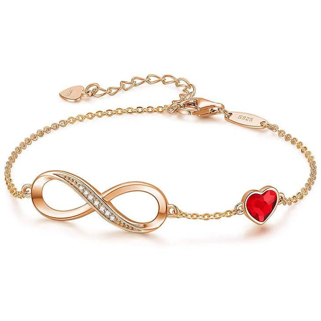 Rose Infinity Silver Sterling Gold 925 Bracelet Crystal Red