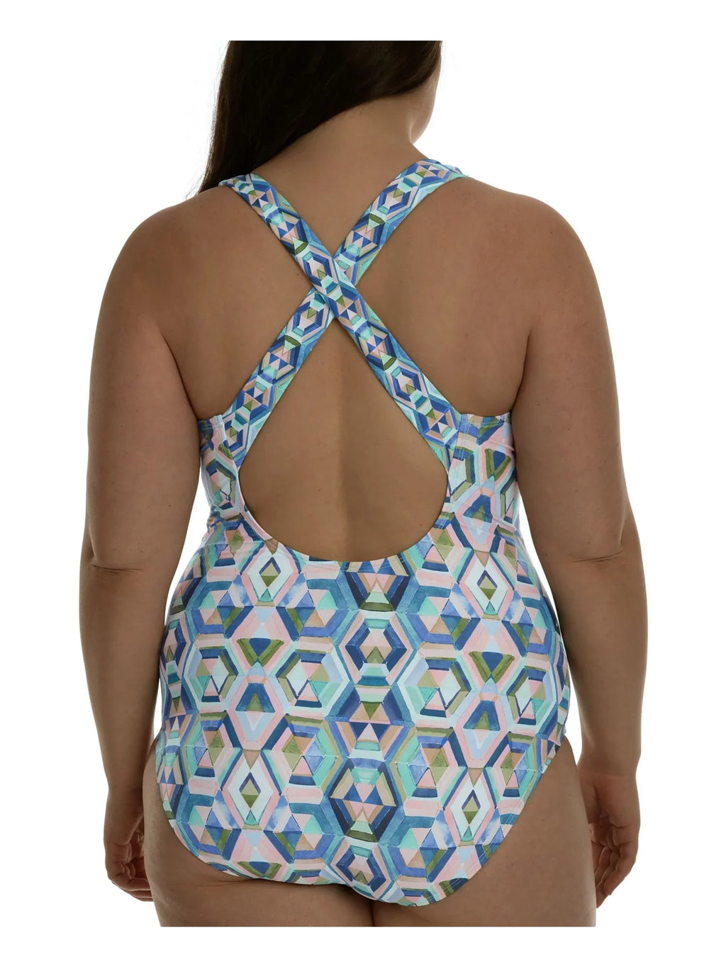Geometric Cross Women's LA One Cups 20W, Removable Straps Control Color Piece Multi Back BLANCA Tummy Soft Surplice Swimsuit