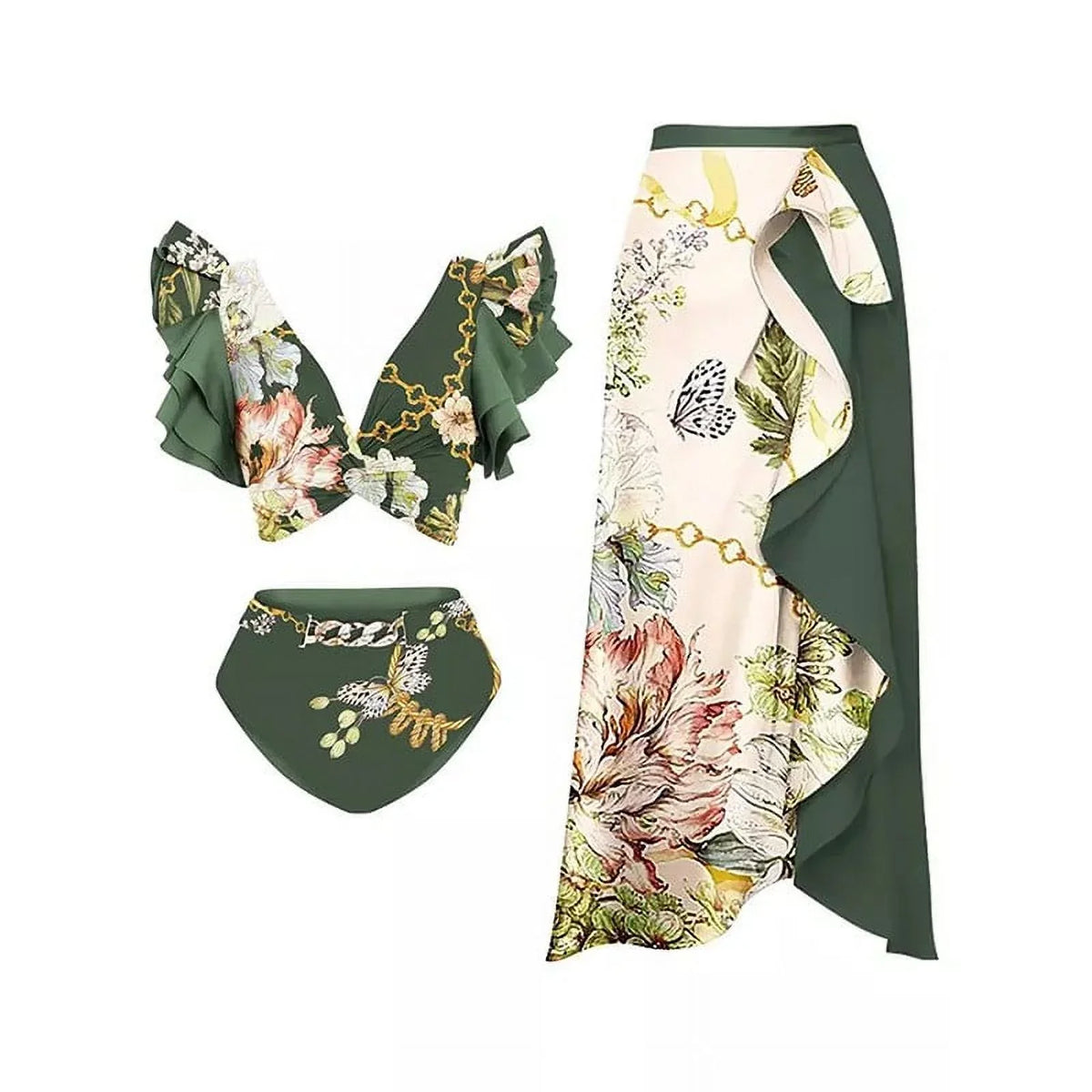 retro women strapping split printing and for beach swimwear skirt swimsuit