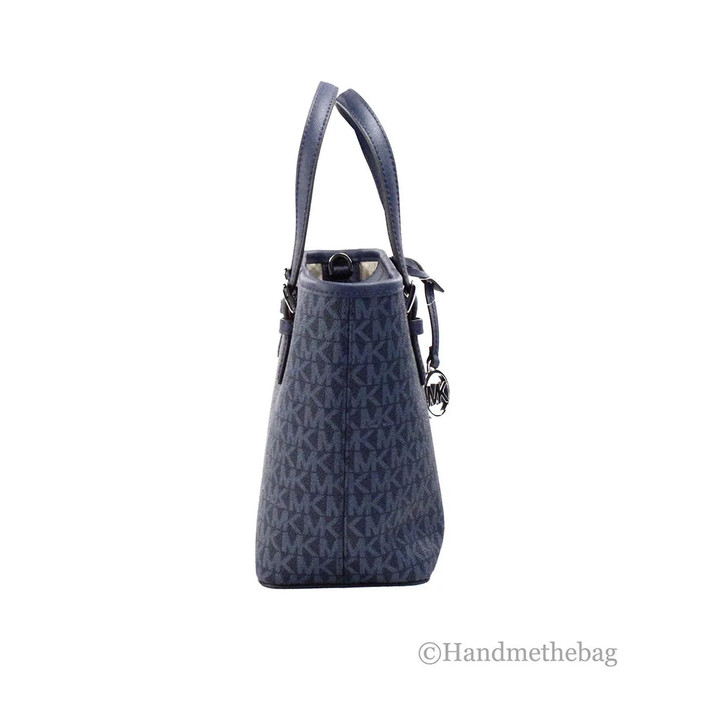 Jet Carryall Top Michael Bag XS Set PVC Tote Purse Navy Leather Kors Zip