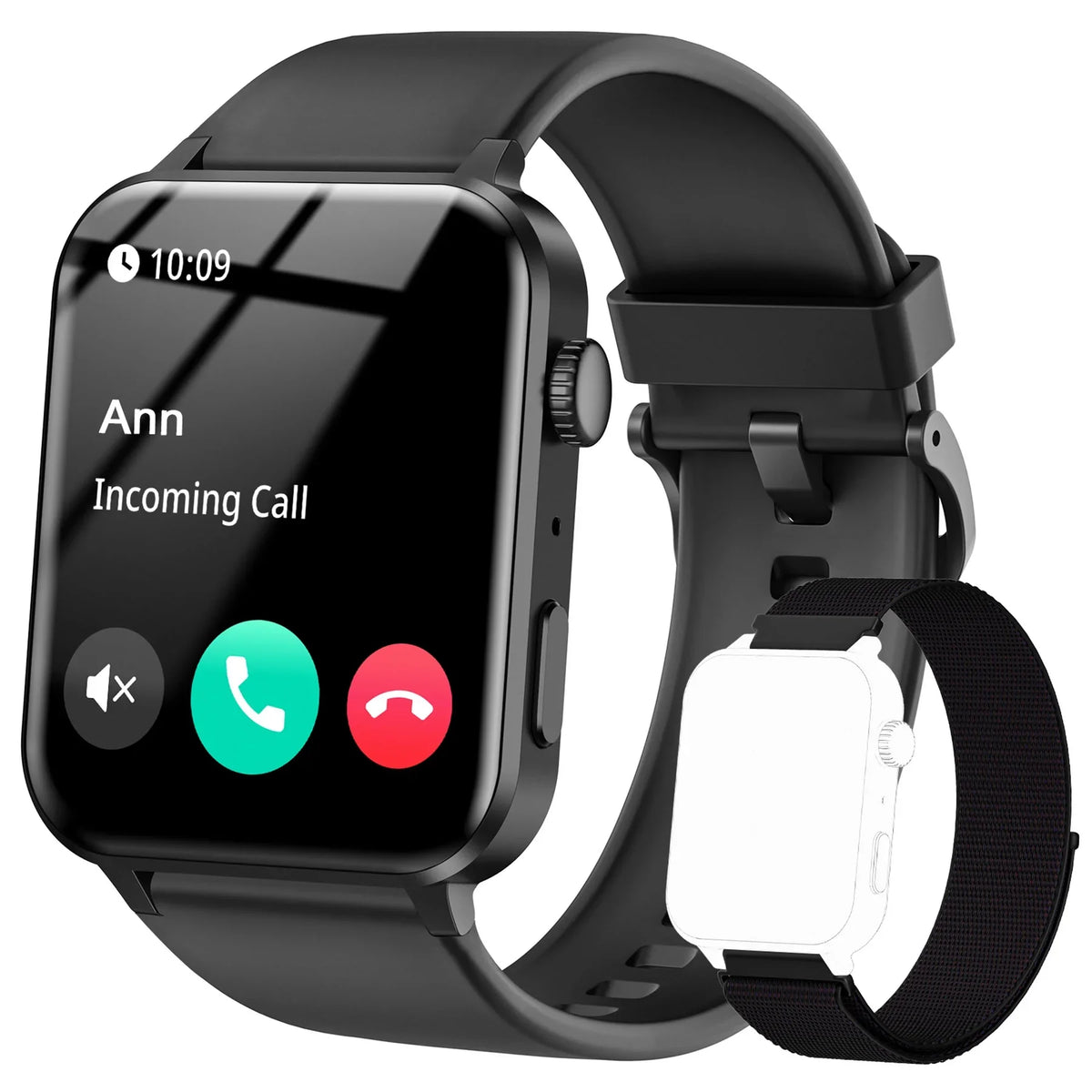 iOS, 1.83" Sports Fitness Call/Voice with Black Watch for Android for and Assistant, Waterproof, Women Modes 100+ Watch Bluetooth Smart
