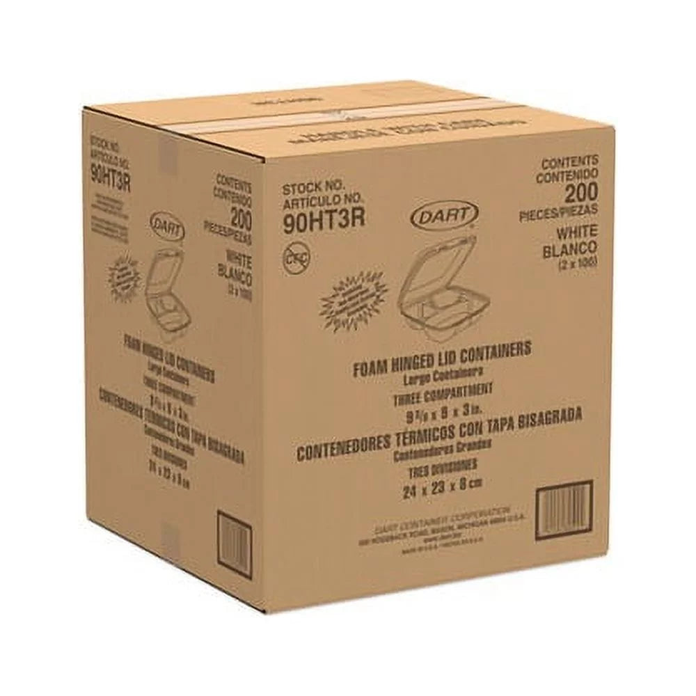 Dart 3-comprtmt Closing Foam Trays Carryout Large