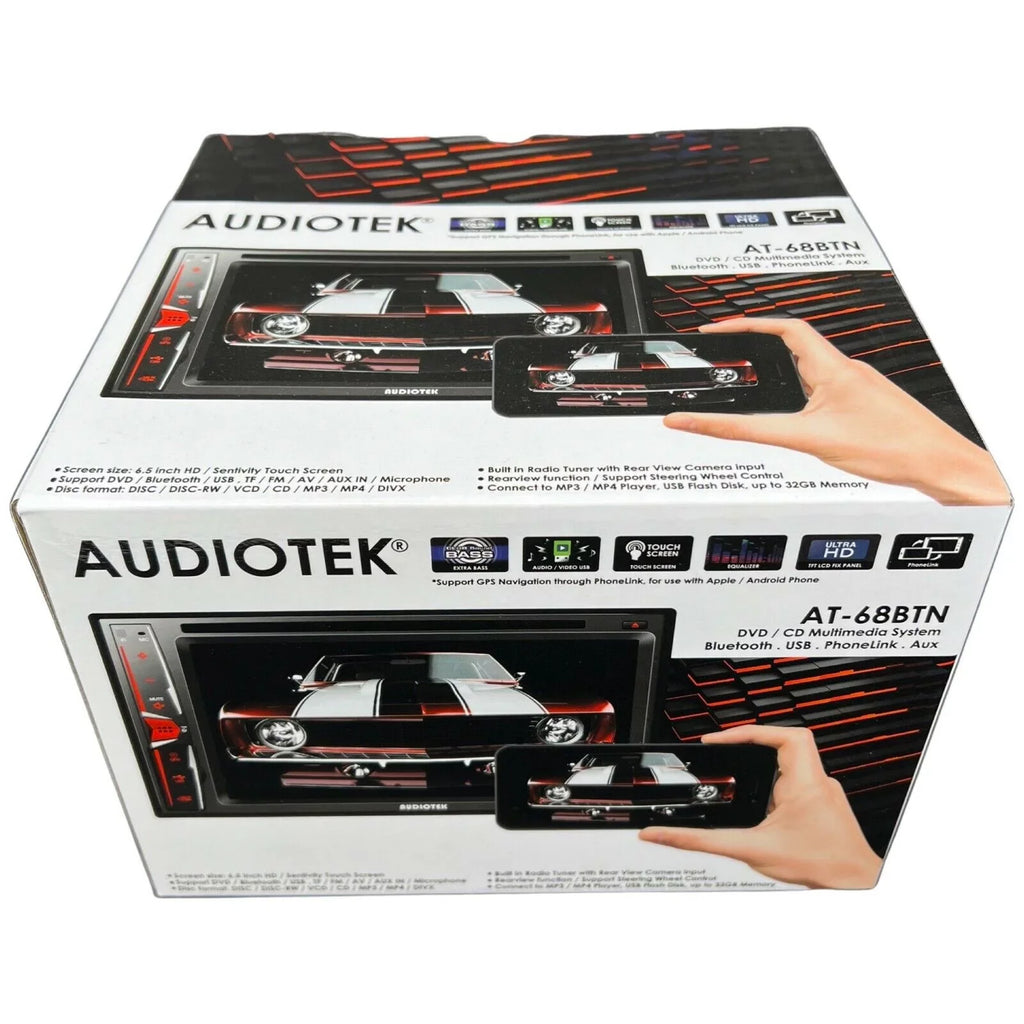 AT-68BTN Radio Touch Link+ Rear Mirror Camera License 6.2" Screen Bundle Plate Audiotek