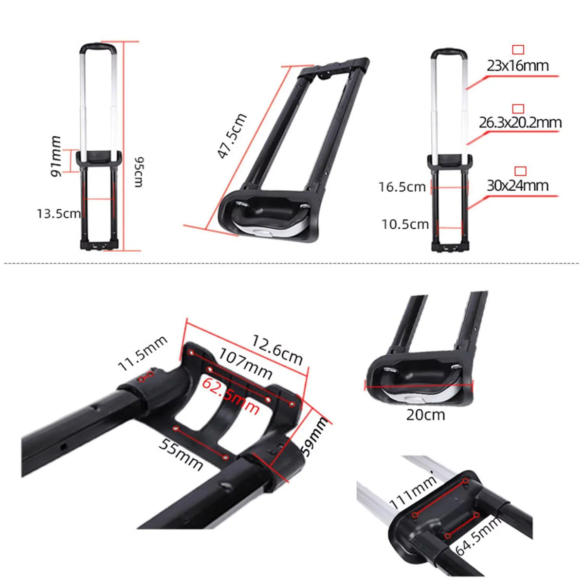 Bucket Black Pull Rod, , Handle, Speaker Case Suitcase Cart Replacement Luggage Telescoping Sections Trolley adjustable Three for Ice Parts