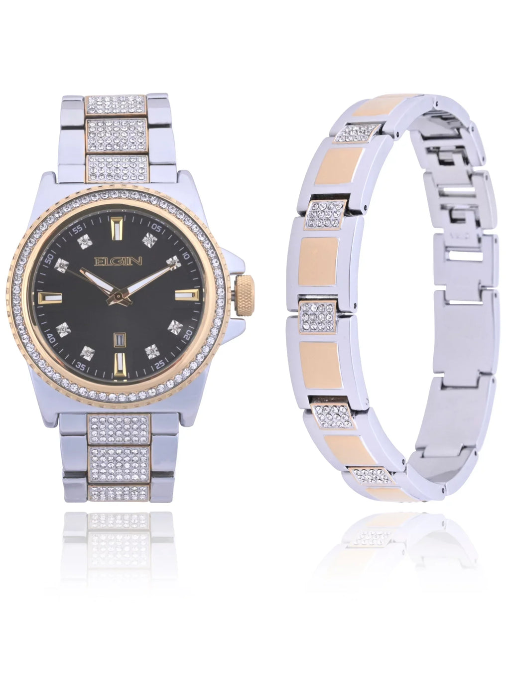 with and Watch Case Alloy Set (FG180015ST) and Male Adult Stones Gold Bracelet and in Silver Elgin