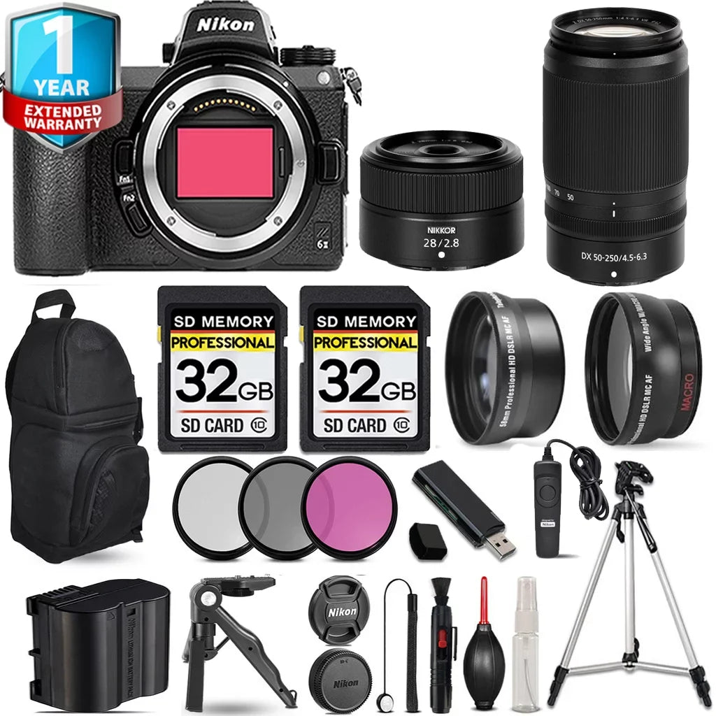 Mirrorless Z6 Nikon Lens + Backpack + f/2.8 PC 3 64GB f/4.5-6.3 + VR with II Filter 28mm + 50-250mm Lens Camera Set