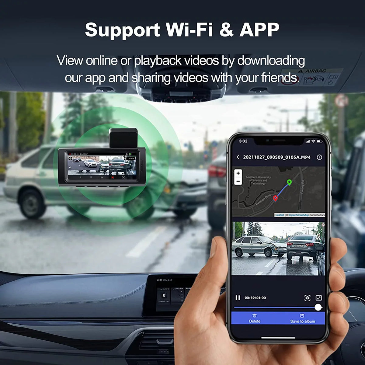 with Max Dash LCD, 4K Cam, for Yeecore 256GB WiFi Dash 3.16" Front Night G-Sensor, Parking UHD Magnetic Cars Cam Monitor, Mount, Car GPS, Dash Support Camera with Portable WDR, Vision, Camera 2160P,