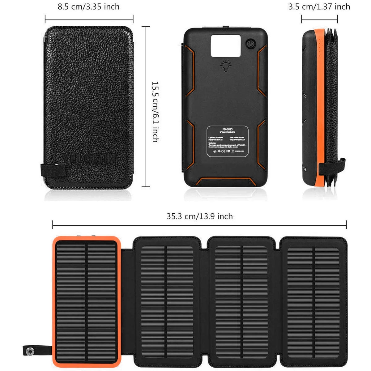 Bank Camping Hiking Charger 30000mAh (Orange) Solar Portsfor with 5V Solar 4 Portable Light Panels, LED SOLPOWBEN Dual USB Flashlight, Outdoor Power