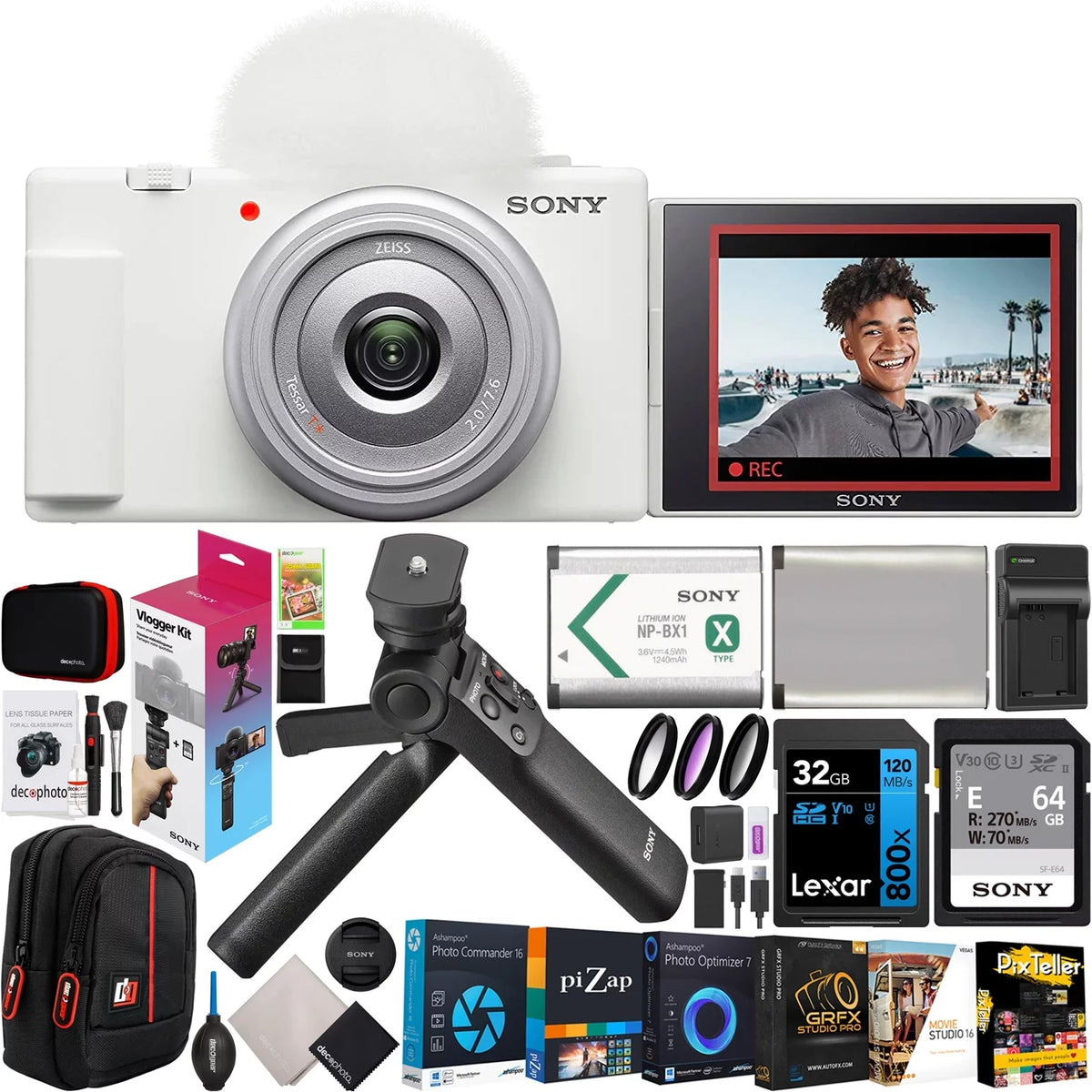 Video Content ZV-1F Vloggers & for Vlog Creators Sony and 20.1MP with 4K Bundle ZV-1F/W White Camera