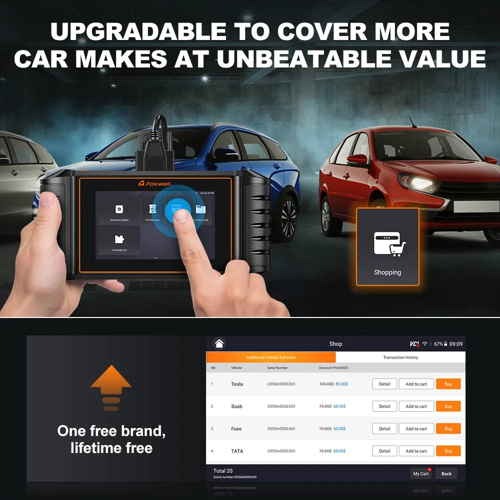 Wireless OBD2 Automotive Auto System Automotive Reader Reset Control Service Scanner Code Bi-Directional Diagnostic Full 30+ Scan Analyzer Car Automotive Scanner Foxwell Tool Scanner NT710 Scanner