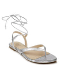 Toe MISCHKA Round Silver Dress Lace-Up Thong Strap Sandals BADGLEY Ankle 8 Nolana Padded Womens