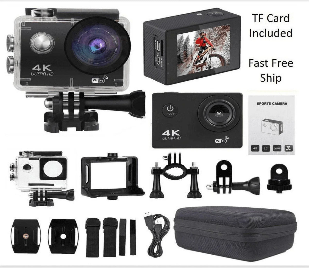 Under Included Action Waterproof, Battery, 30M Sports HD Card, Camera 1080P Carry Case TF Camera