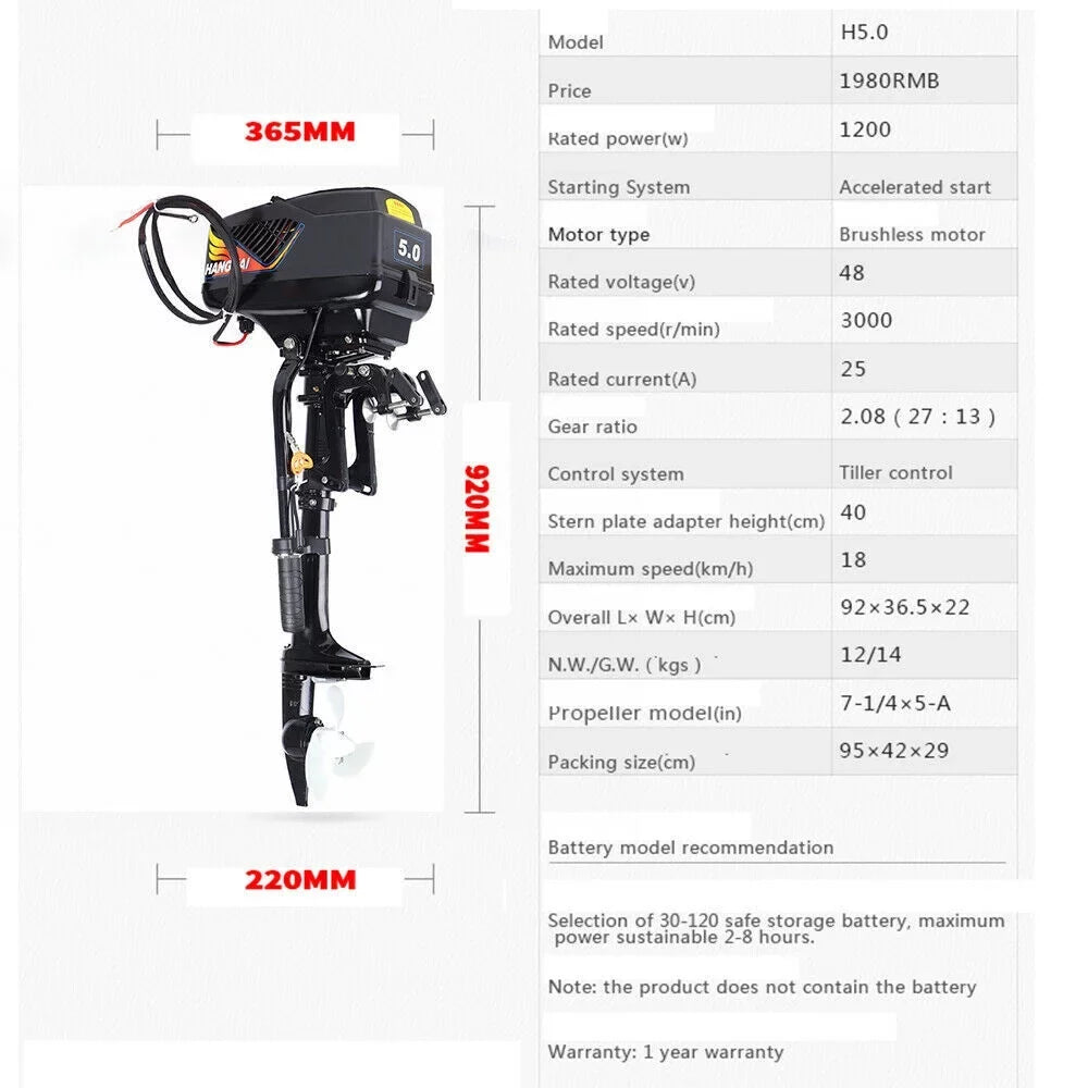 Motor Short 48V Fishing Electric Outboard Shaft 5.0HP Boat Trolling Engine