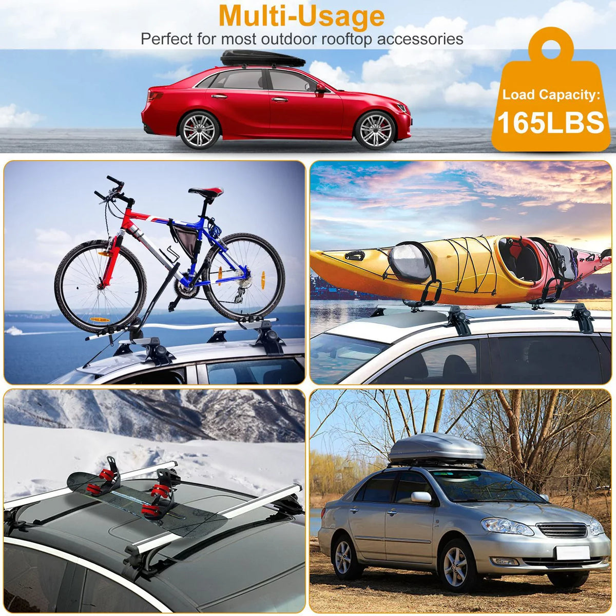 Without 47.24in Rack Roof Fit Car Rail Rack Roof Vehicle Crossbars Aluminum 165LBS Side Most with Capacity Cargo Car for iMounTEK Roof Carrier Wagon