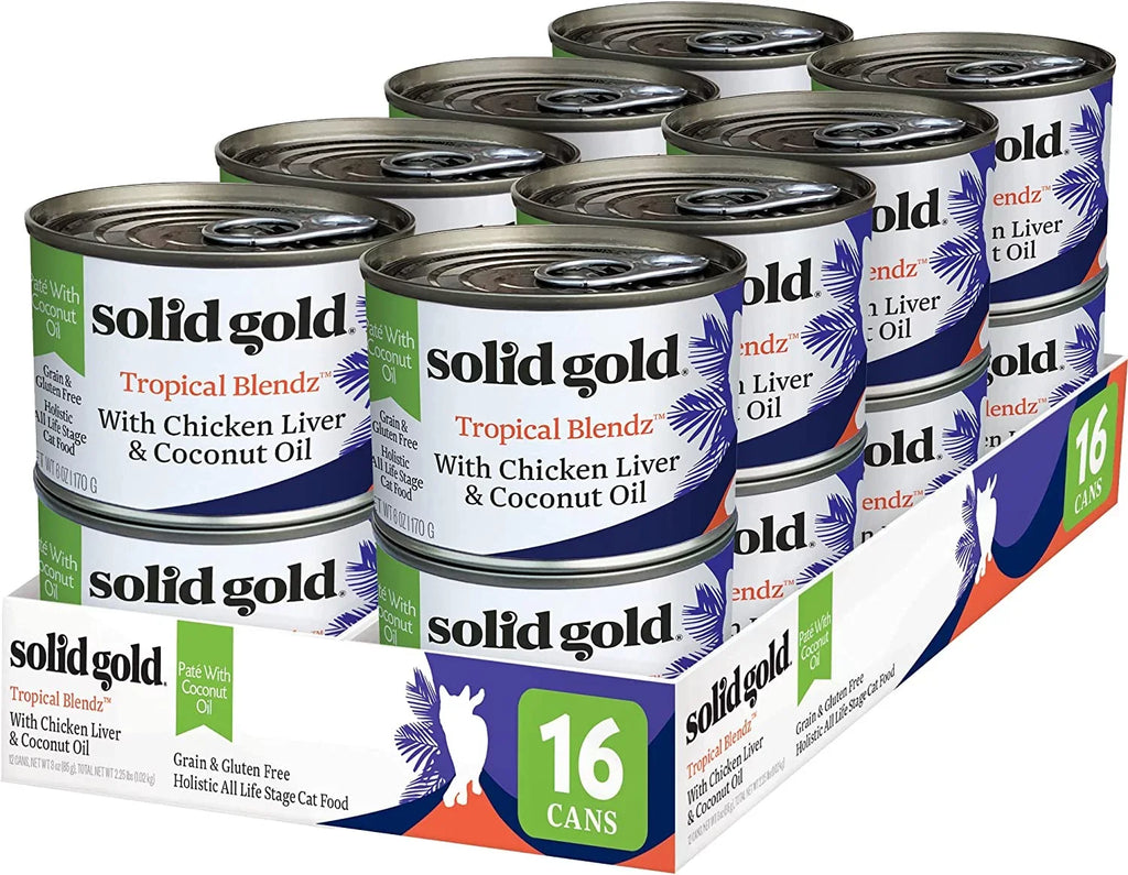 Pate & & Cat Liver Sensitive Solid Skin, Cats 16ct/6oz Wet Food Grain Coconut - Tropical Blendz for Cat - Senior Healthy Digestion, Oil Food for - Coat Wet Adult Free Can Gold Chicken & Stomach Real