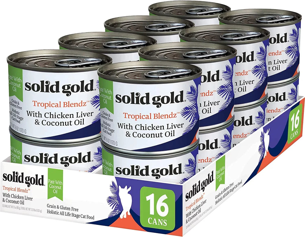 Pate & & Cat Liver Sensitive Solid Skin, Cats 16ct/6oz Wet Food Grain Coconut - Tropical Blendz for Cat - Senior Healthy Digestion, Oil Food for - Coat Wet Adult Free Can Gold Chicken & Stomach Real