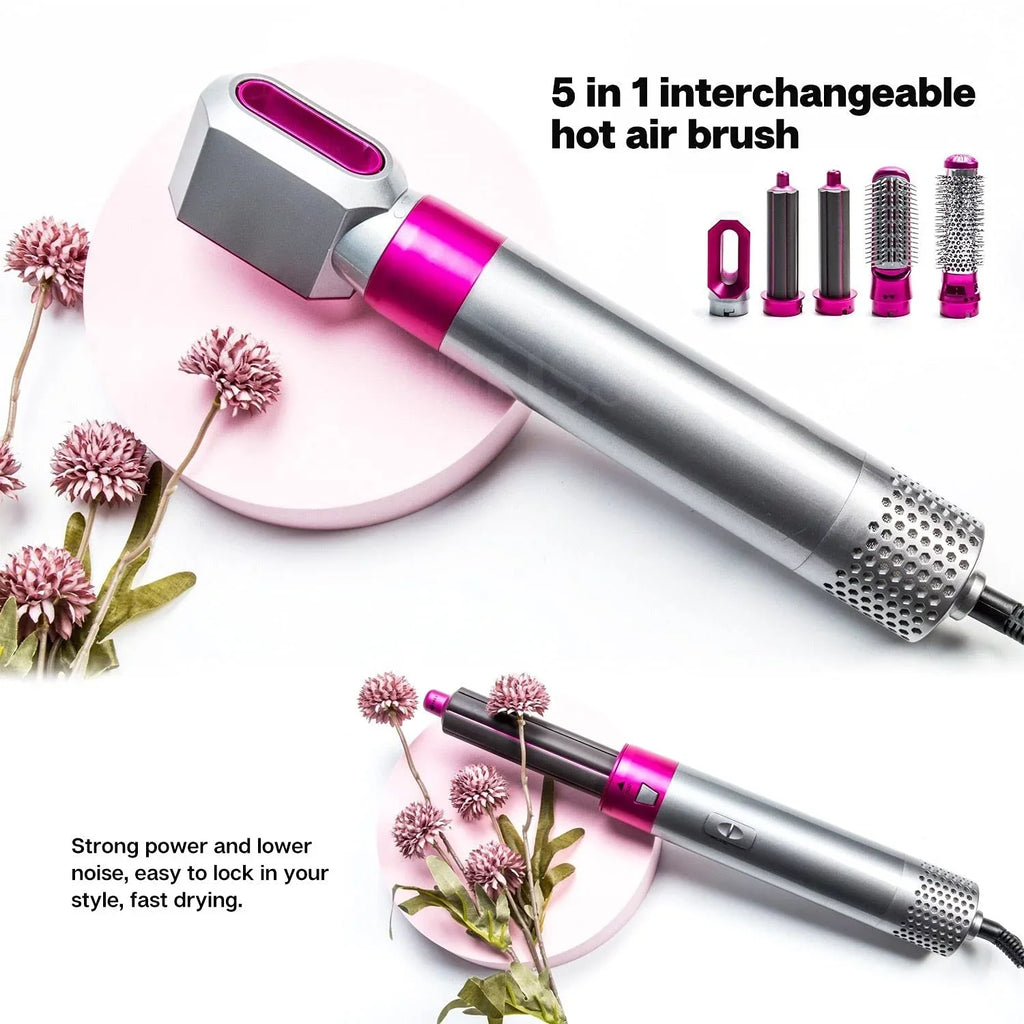 Color: PinkGold Dryer Hair with Heads 5-in-1 Automatic Dryer - Brush Brush Blow Straightening Electric Negative and Brush Styler Curling for - Hair Styling, Detachable Ionic