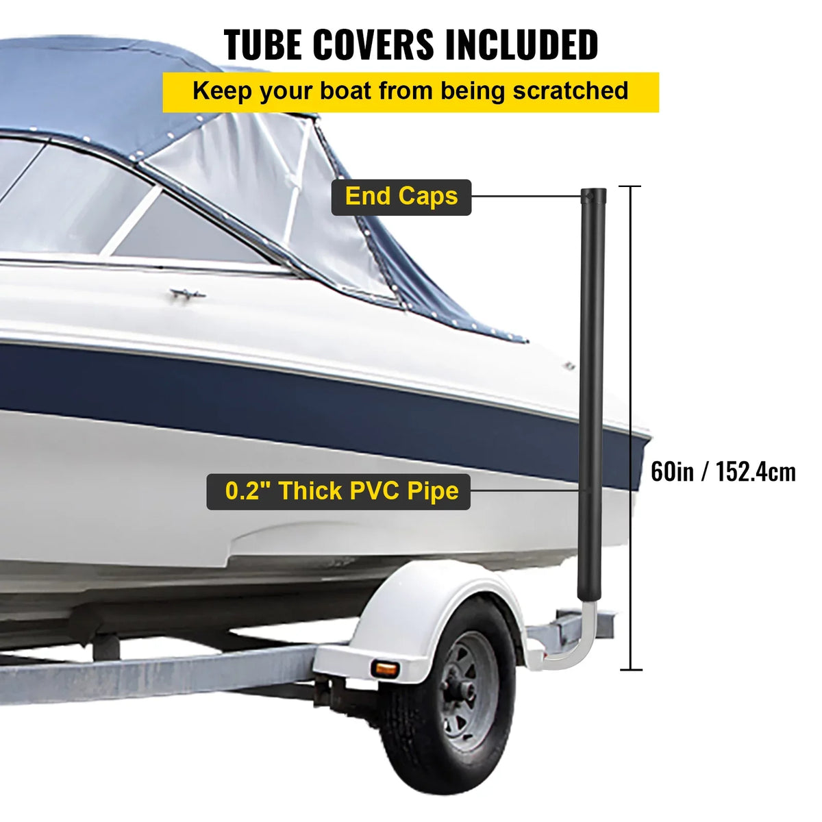 Mounting Galvanized Trailer 60", PVC Trailer for ons, Complete Pair Post Boat Trailer Boat, Steel BENTISM Fishing Covers, Accessories Boat Sailboat Tube with Guide-on, Guide Ski or Included, One