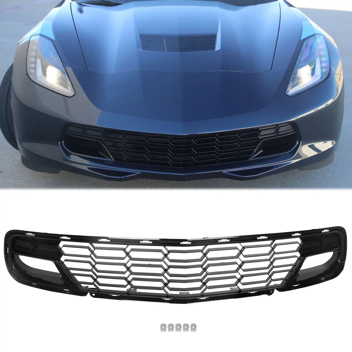 Lower Painted Corvette Style Cover C7 Bracket) 2014-2019 Chevrolet Front Front Models Bumper Grille (W/O Plastic Z06 All Camera for Black Kojem Glossy